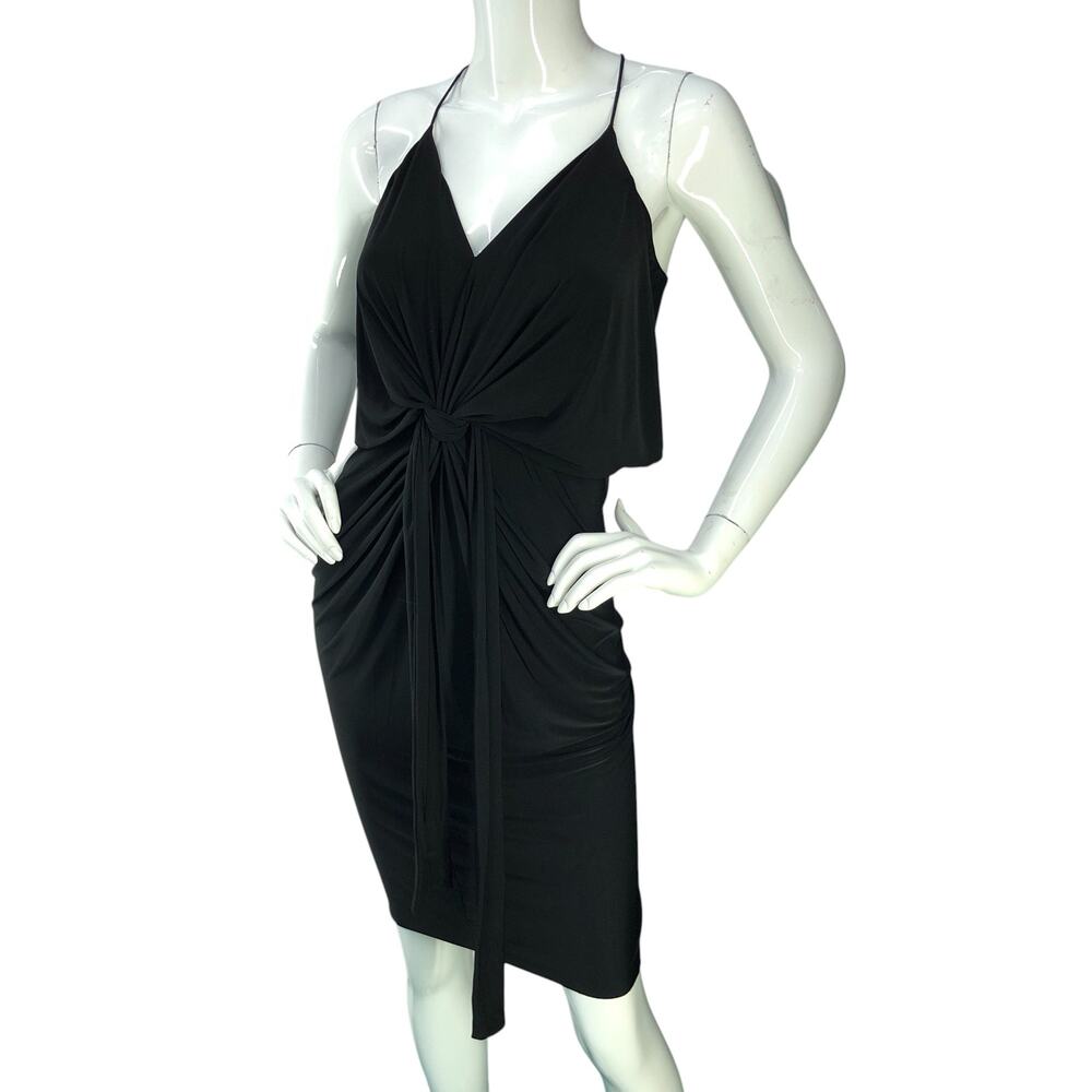 T Bags Los Angeles Womens Size XS Dress Domino Tie Front Maxi Black *HEMMED